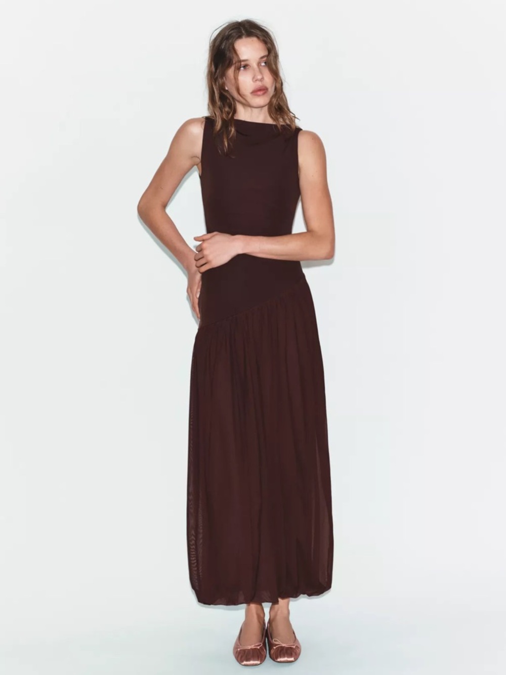 Zara LONG TULLE COMBINATION DRESS